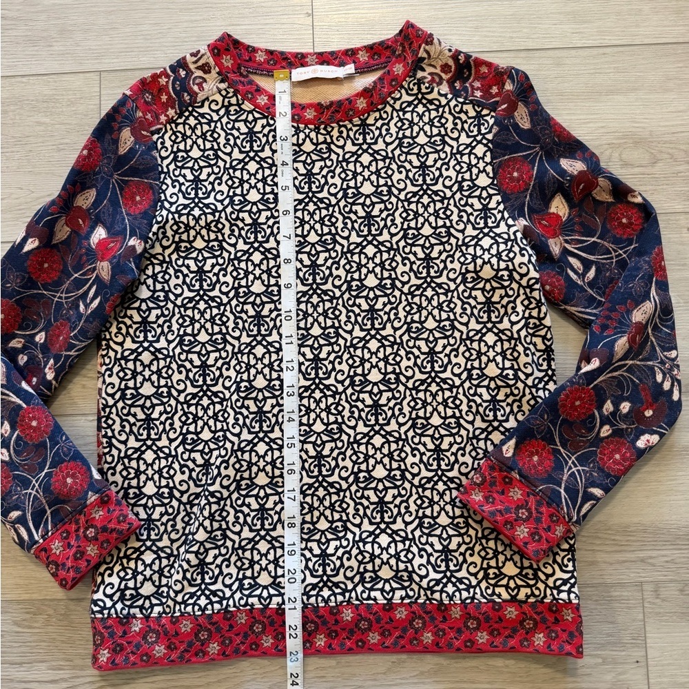 Tory Burch Sweatshirt Top XS Ronnie French Terry Floral Colorblock Pima Cotton - Picture 7 of 10